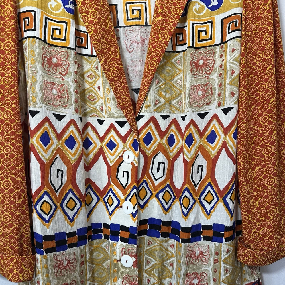 Vintage 80s Carole Little Boho Artsy Aztec Blazer Rolled Sleeve Size 14 Petite - Picture 6 of 14